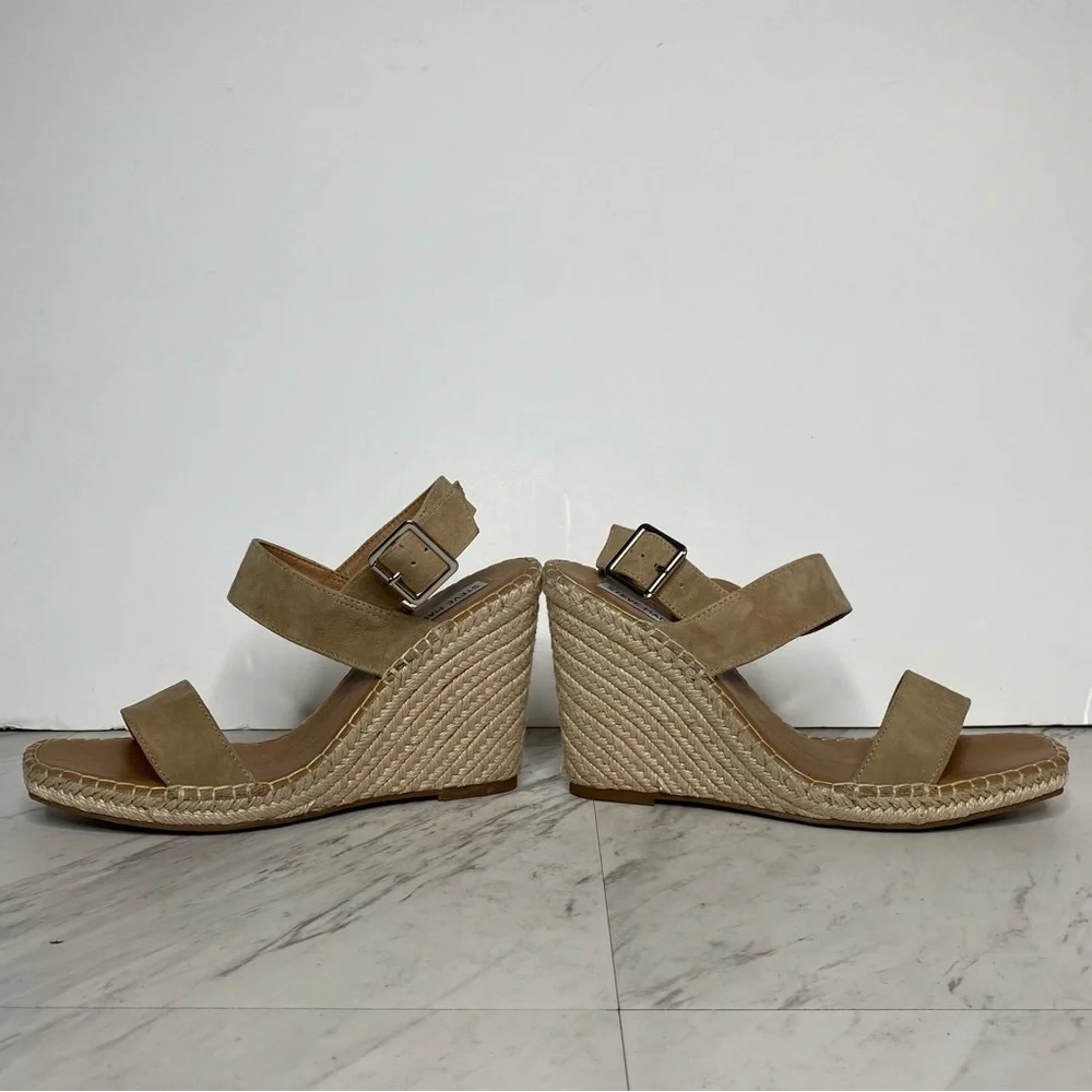 Steve Madden Uri Tan Suede Espadrille Square Toe Wedge Sandal 9 1/2